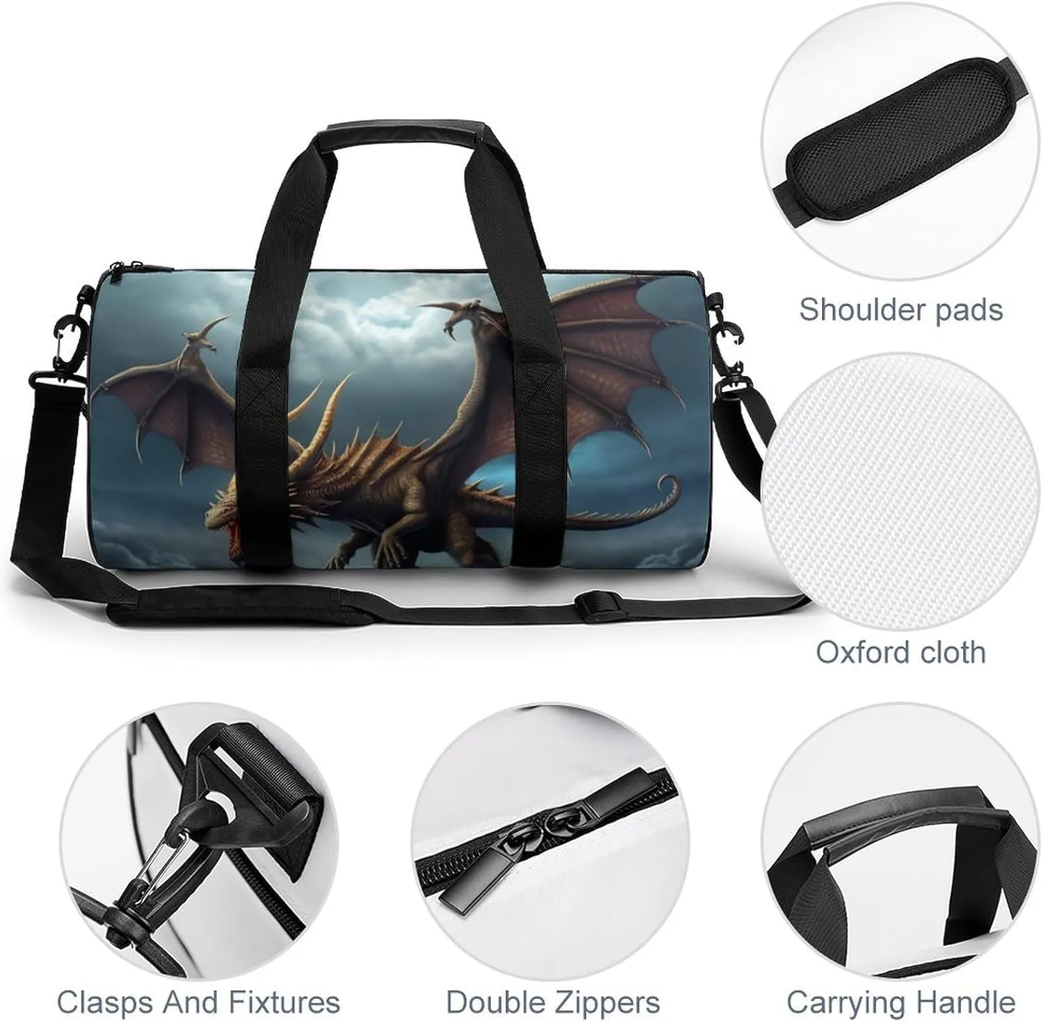 Gym Bag Flying Dragon Duffel Bag for Men Women Overnight Bag with Shoe Compartment Workout Bags