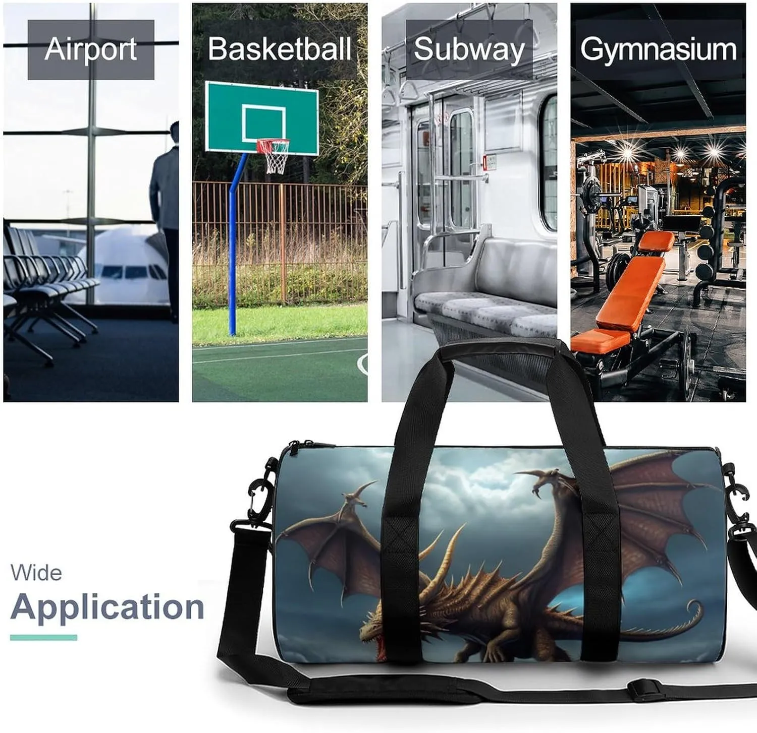 Gym Bag Flying Dragon Duffel Bag for Men Women Overnight Bag with Shoe Compartment Workout Bags