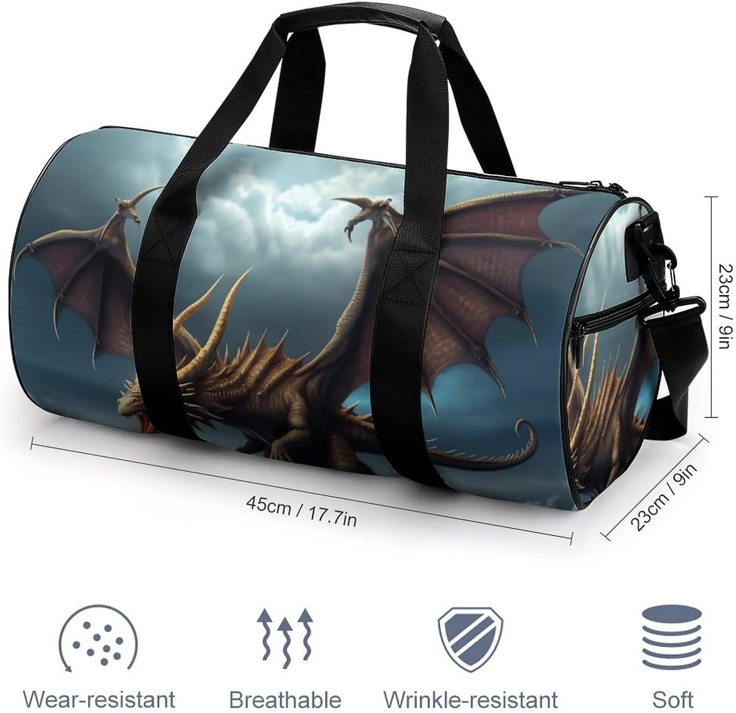 Gym Bag Flying Dragon Duffel Bag for Men Women Overnight Bag with Shoe Compartment Workout Bags