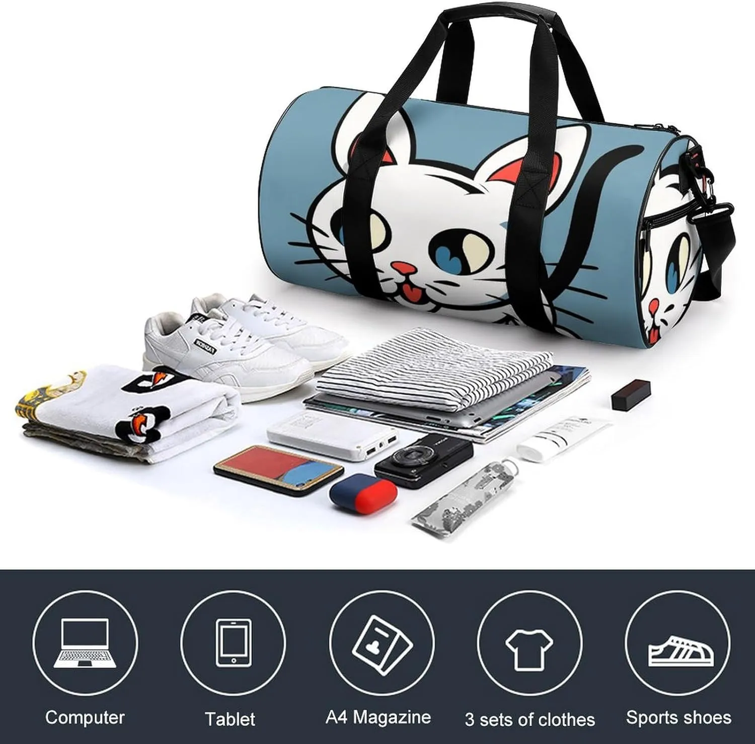Gym Bag for Men Women Naughty Cat Duffel Bag Overnight Bag with Compartment Gym Sackpac