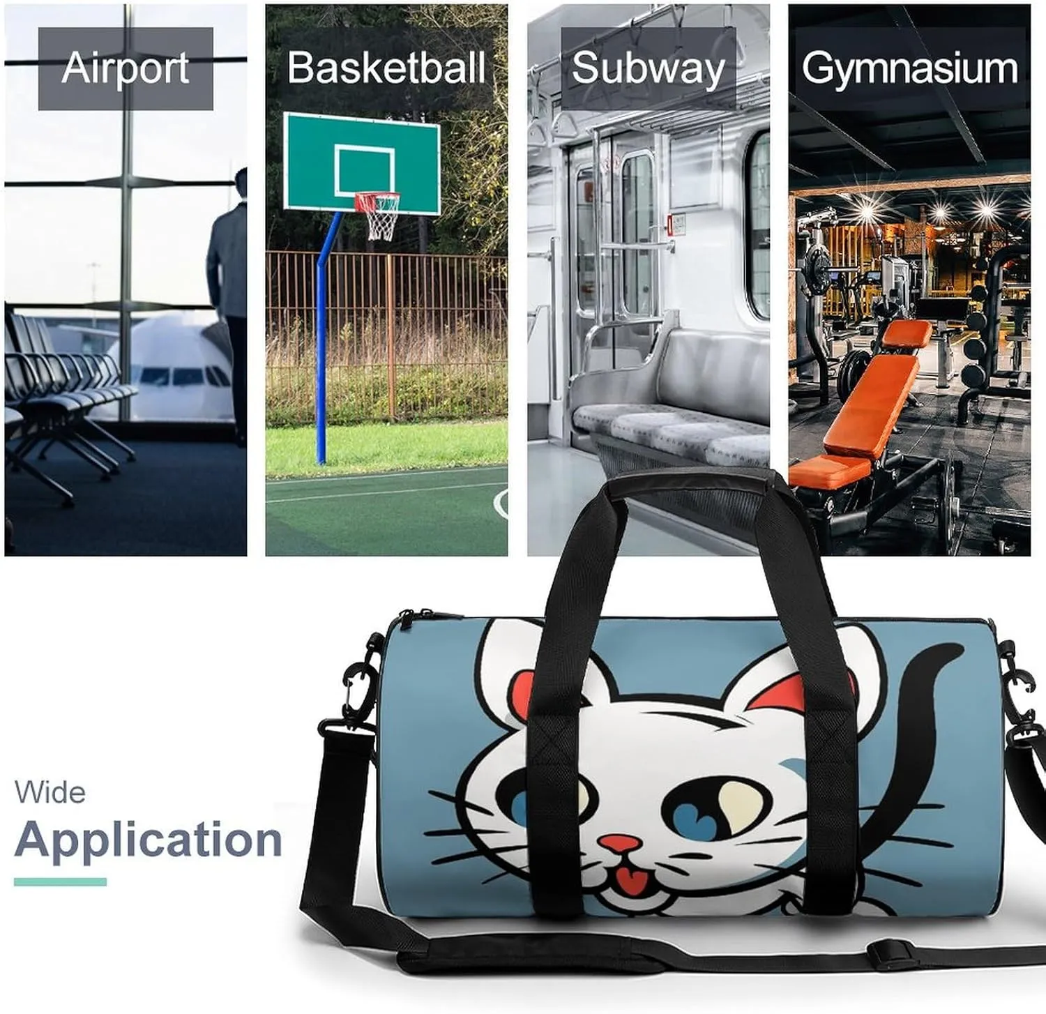 Gym Bag for Men Women Naughty Cat Duffel Bag Overnight Bag with Compartment Gym Sackpac