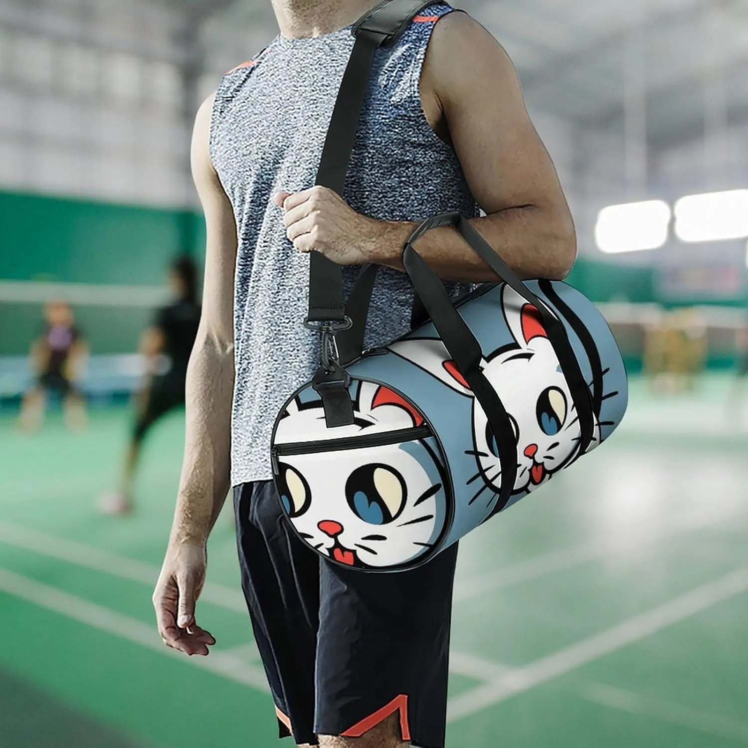 Gym Bag for Men Women Naughty Cat Duffel Bag Overnight Bag with Compartment Gym Sackpac