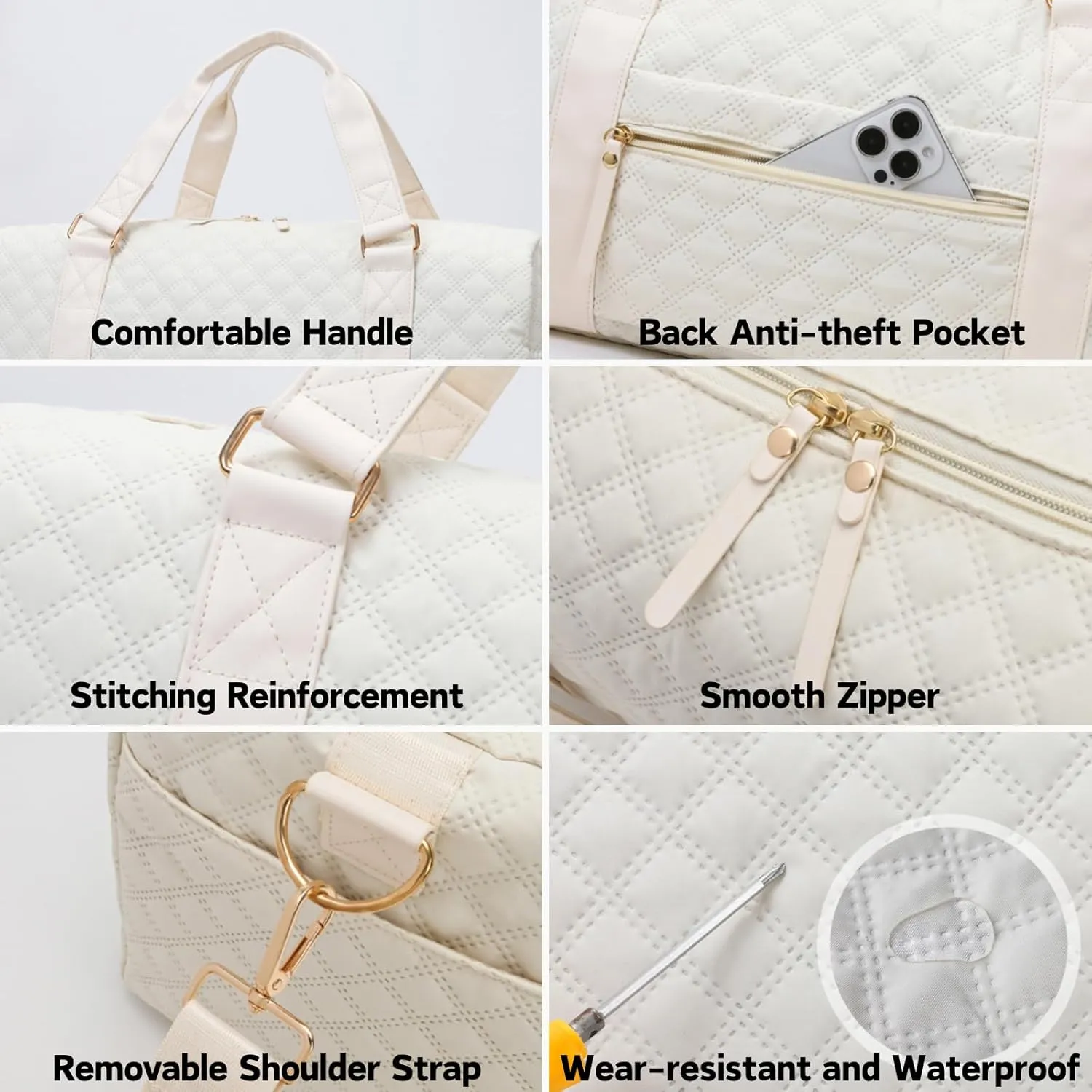 Gym Bag for Men Women, Waterproof Small Sports Duffle Bag with Wet Pocket & Shoe Compartment, Carry On Weekender Bag Overnight Travel Duffel Bags for Workout Travel Yoga Fitness - White
