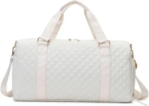 Gym Bag for Men Women, Waterproof Small Sports Duffle Bag with Wet Pocket & Shoe Compartment, Carry On Weekender Bag Overnight Travel Duffel Bags for Workout Travel Yoga Fitness - White