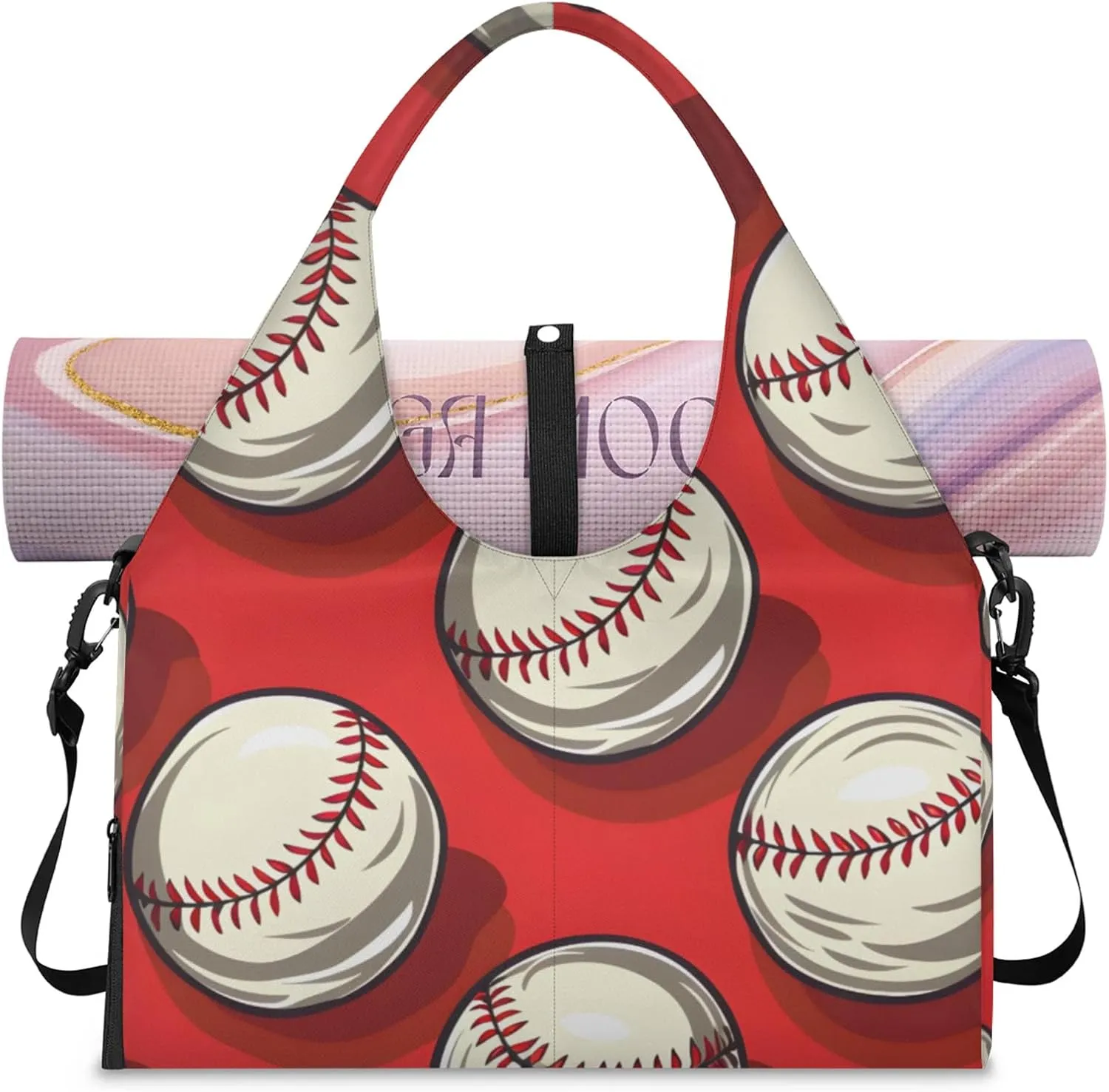 Gym Bag for Women Baseballs Themed Duffel Bag with Shoe Compartment and Yoga Mat Holder Portable Weekender Bags Travel Tote Bags