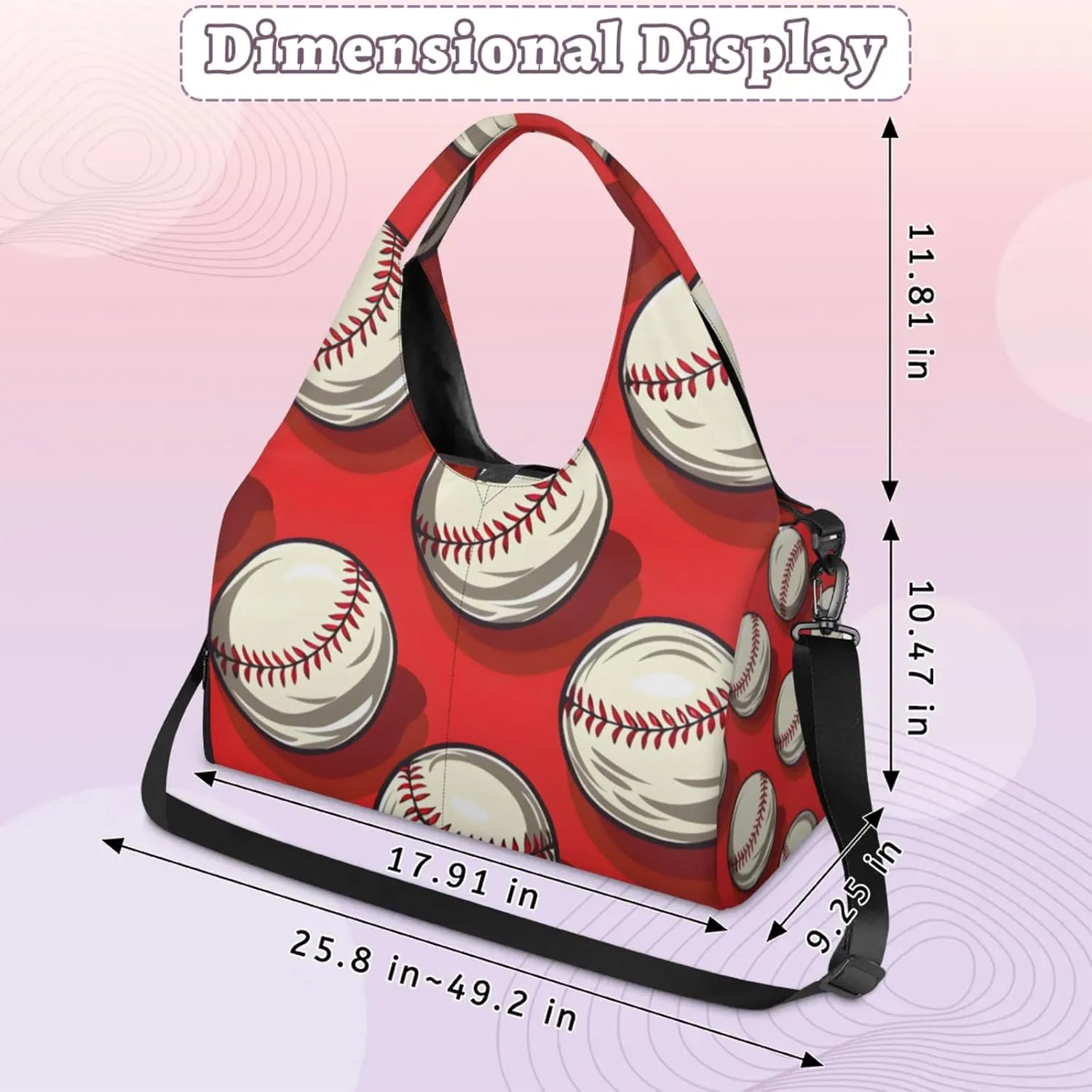 Gym Bag for Women Baseballs Themed Duffel Bag with Shoe Compartment and Yoga Mat Holder Portable Weekender Bags Travel Tote Bags