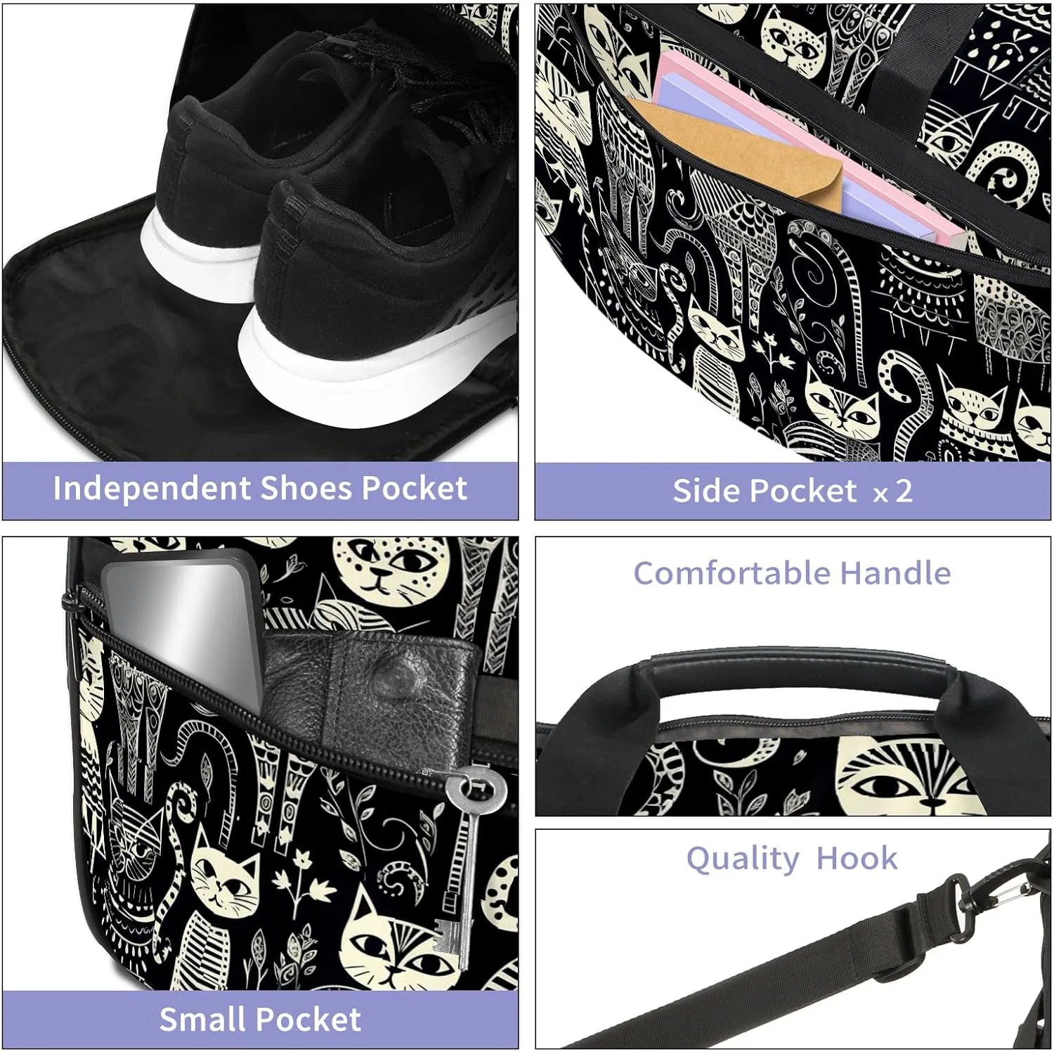 Gym Bag for Women, Carry on Weekender Overnight Bag, Travel Duffel Bags, Personal Item Travel Bag Tote Bag Workout Dance Bag, Cat - 3