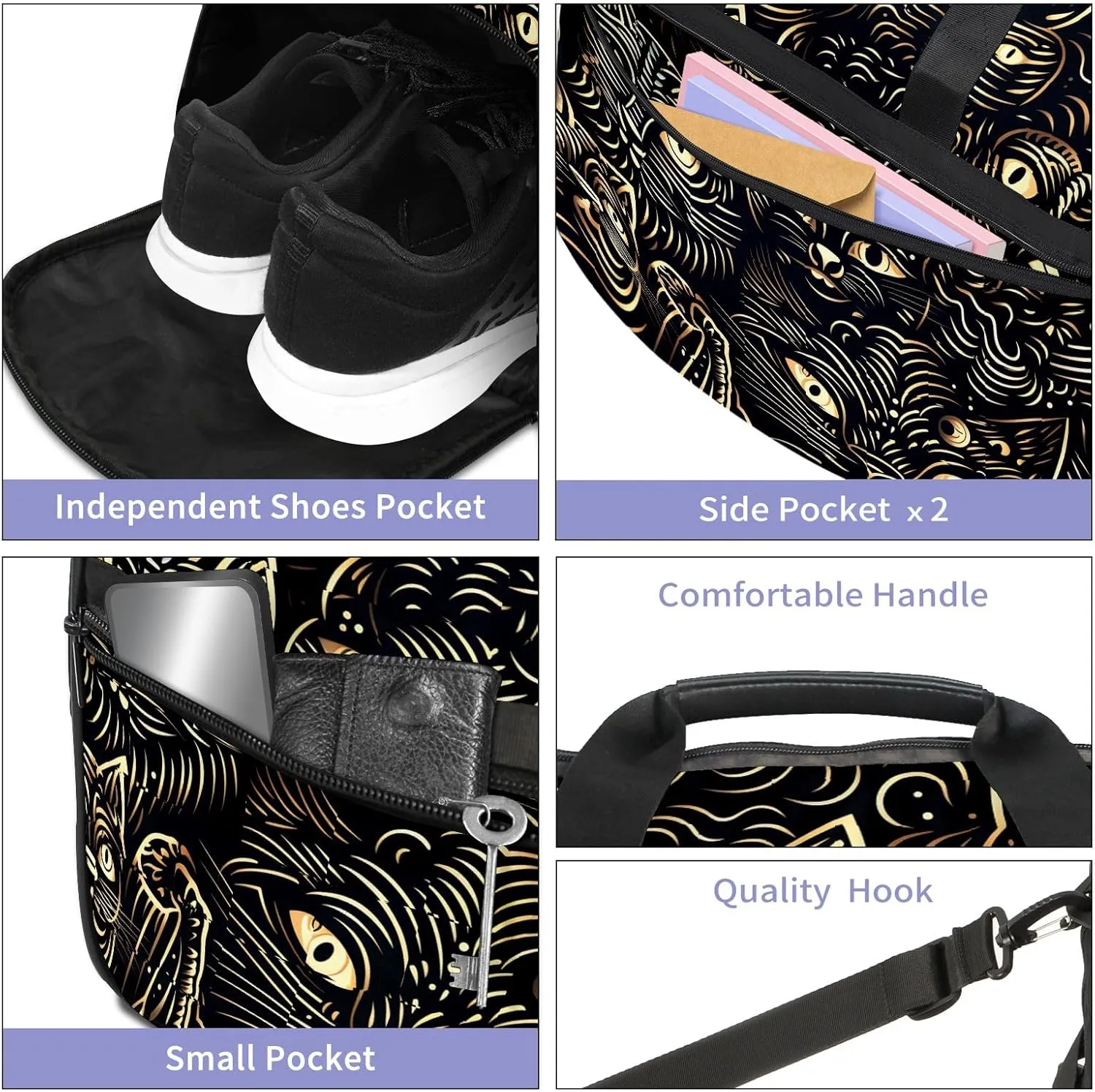 Gym Bag for Women, Carry on Weekender Overnight Bag, Travel Duffel Bags, Personal Item Travel Bag Tote Bag Workout Dance Bag, Cat - 9