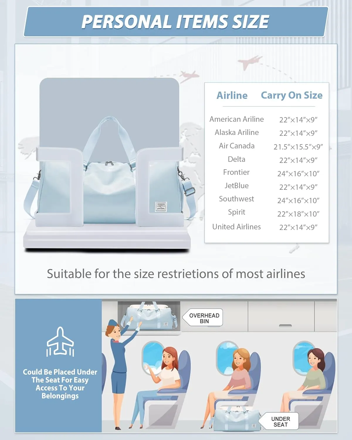 Gym Bag for Women Men with Shoe Compartment,Small Travel Duffle Bags for Traveling Overnight Weekender Bag Personal Item Travel Bag Large Sport Gym Bag Workout Bag Hospital Holdalls Sky Blue