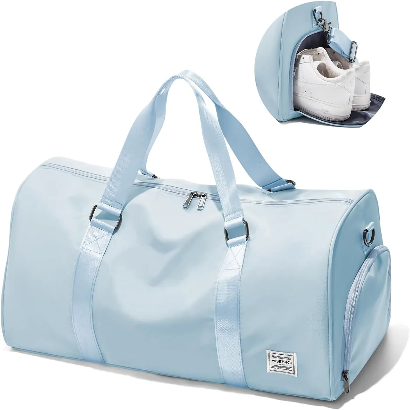 Gym Bag for Women Men with Shoe Compartment,Small Travel Duffle Bags for Traveling Overnight Weekender Bag Personal Item Travel Bag Large Sport Gym Bag Workout Bag Hospital Holdalls Sky Blue