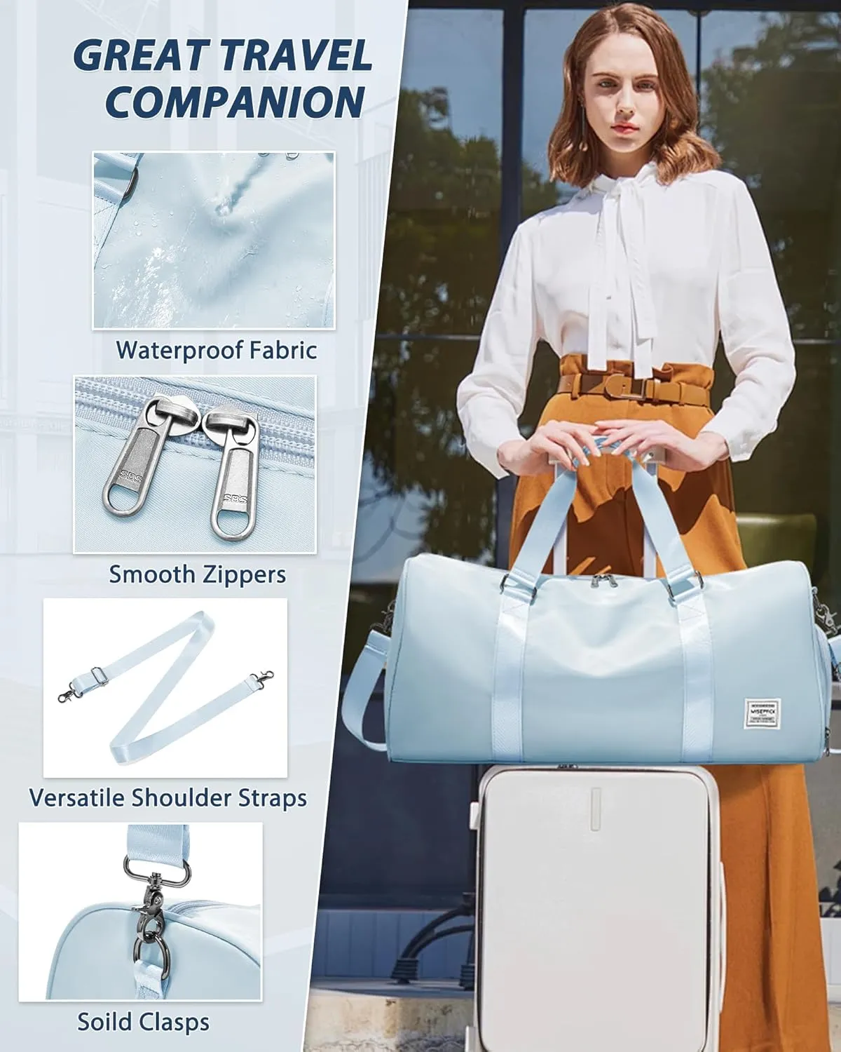 Gym Bag for Women Men with Shoe Compartment,Small Travel Duffle Bags for Traveling Overnight Weekender Bag Personal Item Travel Bag Large Sport Gym Bag Workout Bag Hospital Holdalls Sky Blue