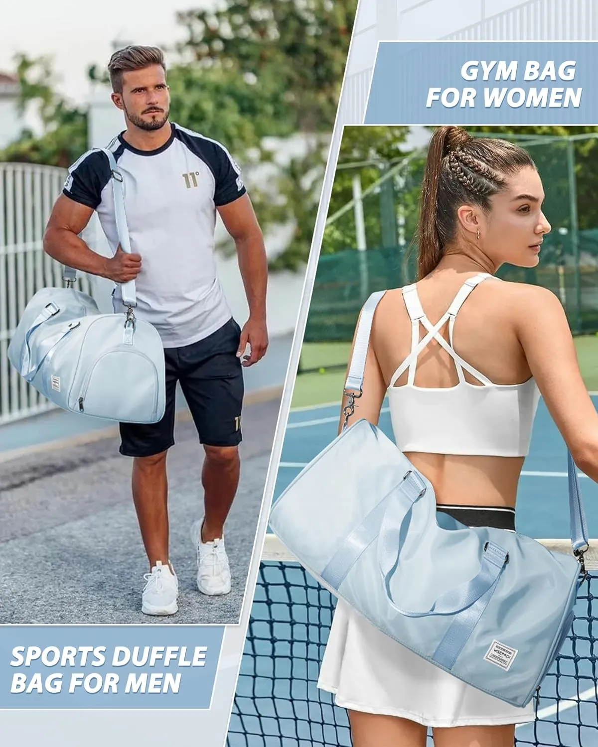 Gym Bag for Women Men with Shoe Compartment,Small Travel Duffle Bags for Traveling Overnight Weekender Bag Personal Item Travel Bag Large Sport Gym Bag Workout Bag Hospital Holdalls Sky Blue