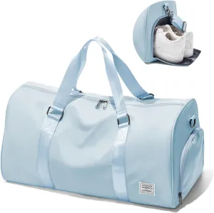 Gym Bag for Women Men with Shoe Compartment,Small Travel Duffle Bags for Traveling Overnight Weekender Bag Personal Item Travel Bag Large Sport Gym Bag Workout Bag Hospital Holdalls Sky Blue