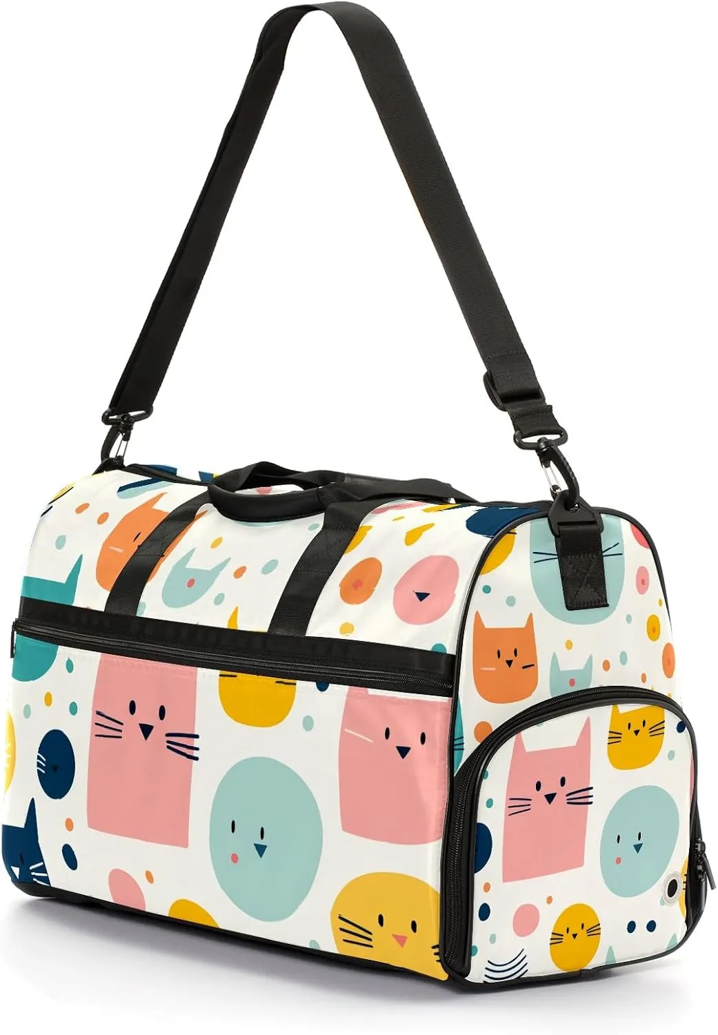 Gym Bag for Women Men, Yoga Bag with Shoe Pocket, Travel Duffel Tote Bag for Plane, Workout, Swimming, Weekend Overnight Bag Carry on Bag Hospital Holdalls, Cat Simple Drawing - 6