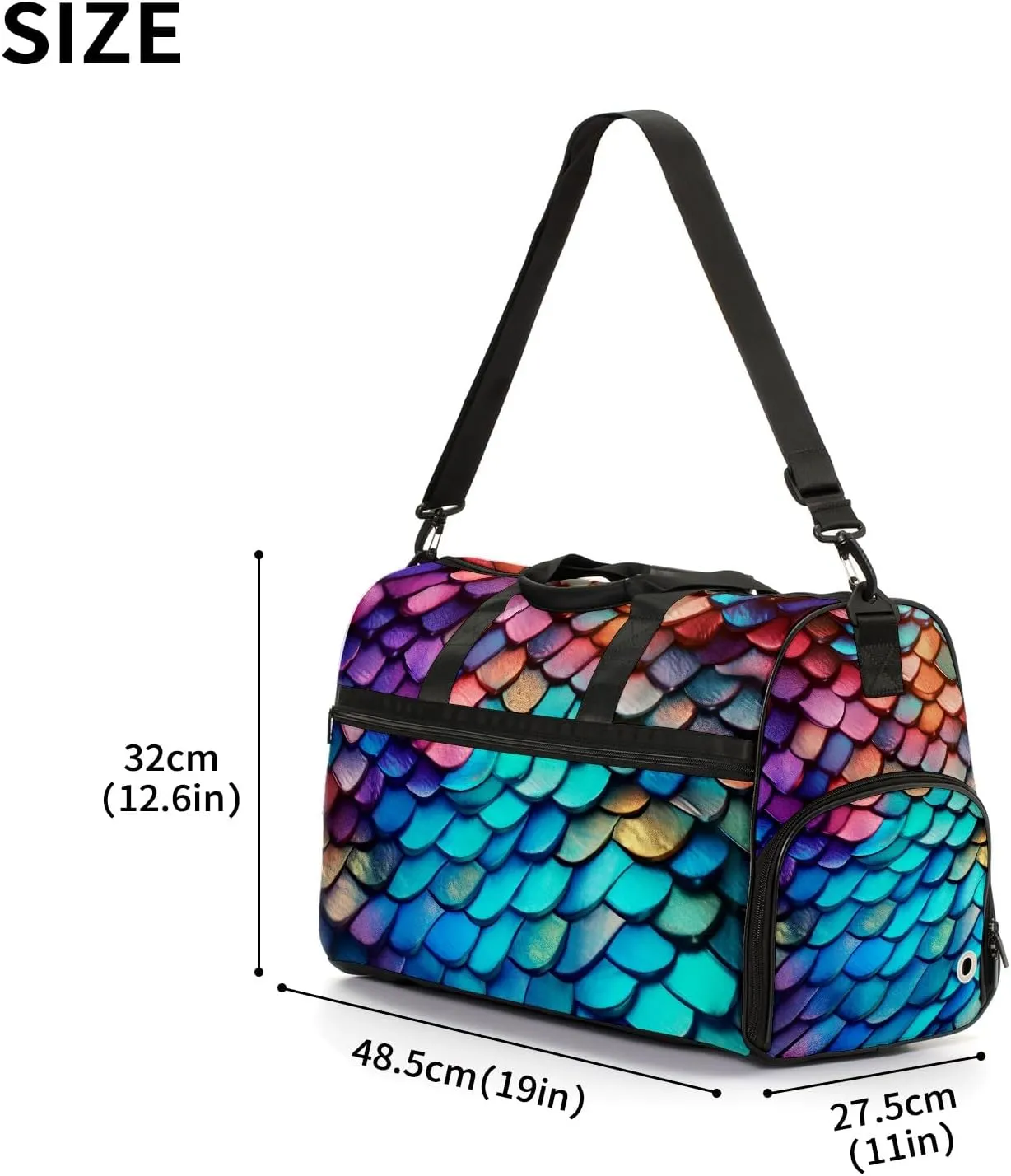 Gym Bag for Women Men, Yoga Bag with Shoe Pocket, Travel Duffel Tote Bag for Plane, Workout, Swimming, Weekend Overnight Bag Carry on Bag Hospital Holdalls, Colorful Dragon Scales - 56