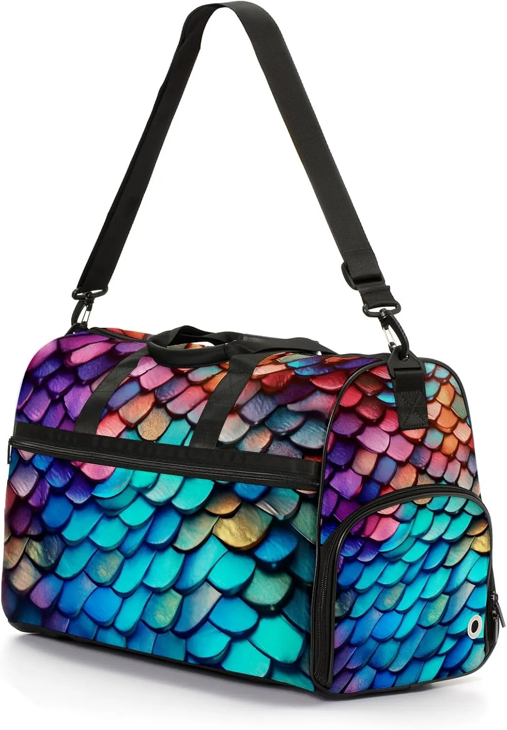 Gym Bag for Women Men, Yoga Bag with Shoe Pocket, Travel Duffel Tote Bag for Plane, Workout, Swimming, Weekend Overnight Bag Carry on Bag Hospital Holdalls, Colorful Dragon Scales - 56