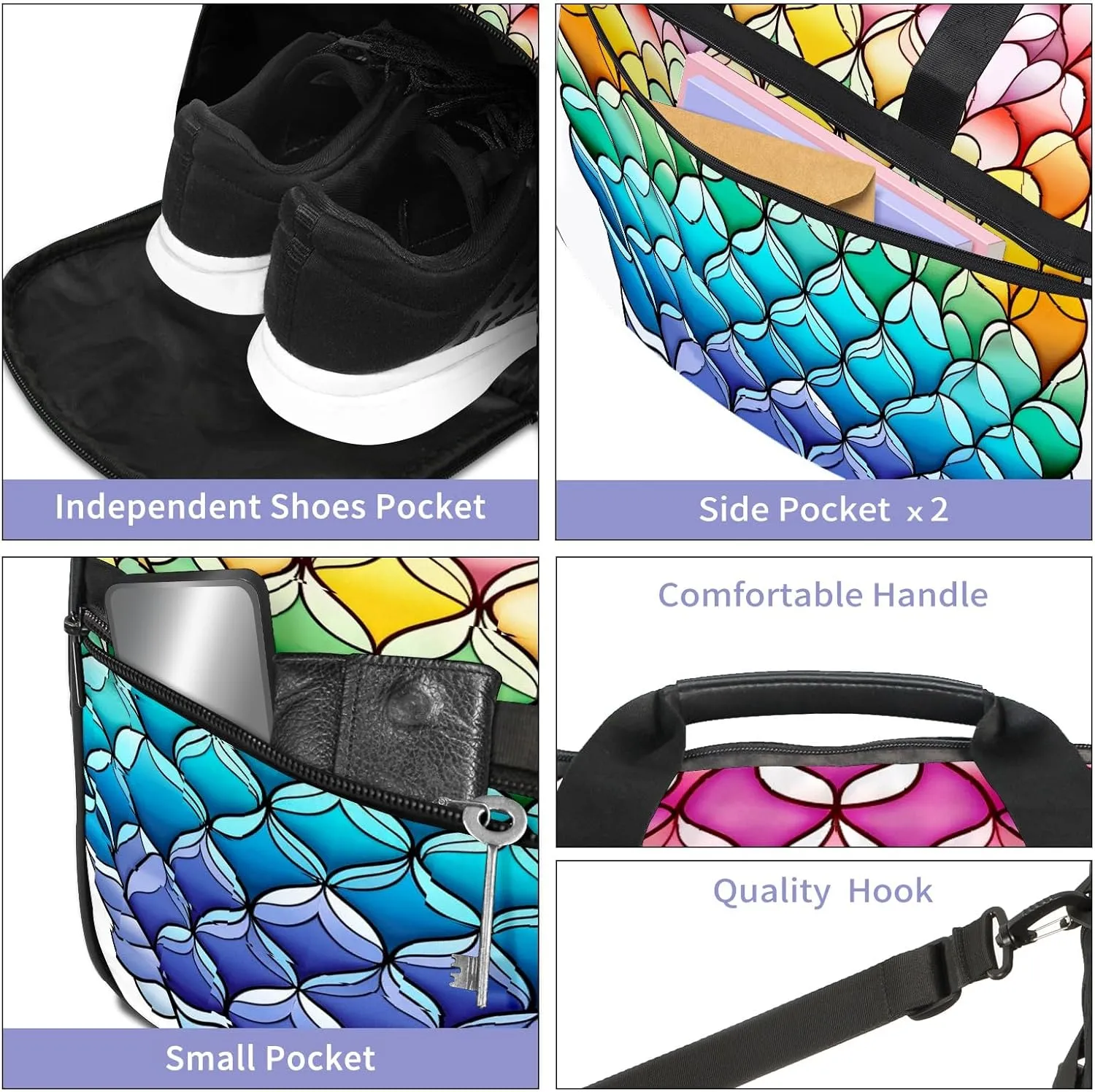 Gym Bag for Women Men, Yoga Bag with Shoe Pocket, Travel Duffel Tote Bag for Plane, Workout, Swimming, Weekend Overnight Bag Carry on Bag Hospital Holdalls, Colorful Dragon Scales - 69