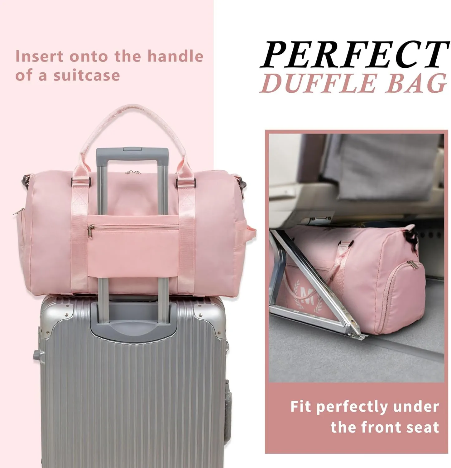 Gym Bag for Women, Personalized Duffle Bag with Shoe Compartment, Sports Duffle for Yoga & Dance with Wet Pocket and Mat Strap.