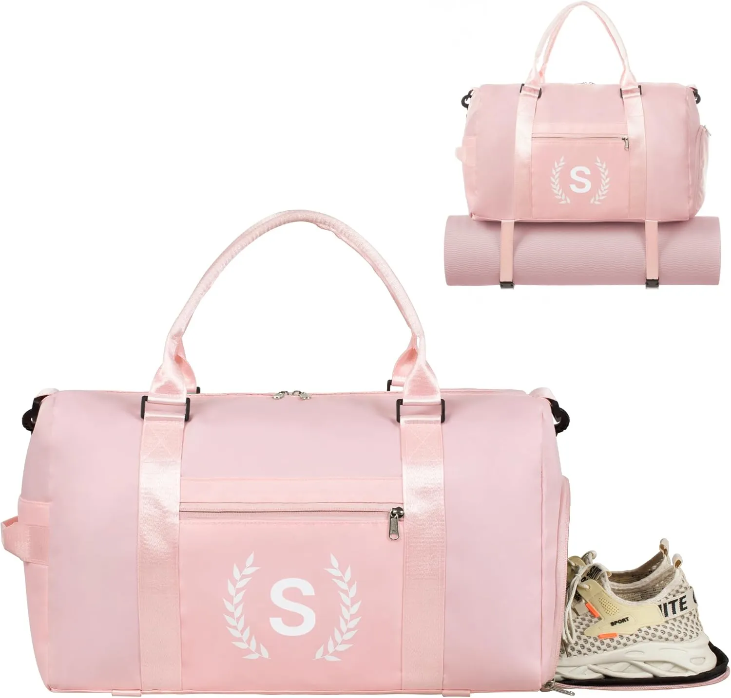 Gym Bag for Women, Personalized Duffle Bag with Shoe Compartment, Sports Duffle for Yoga & Dance with Wet Pocket and Mat Strap.