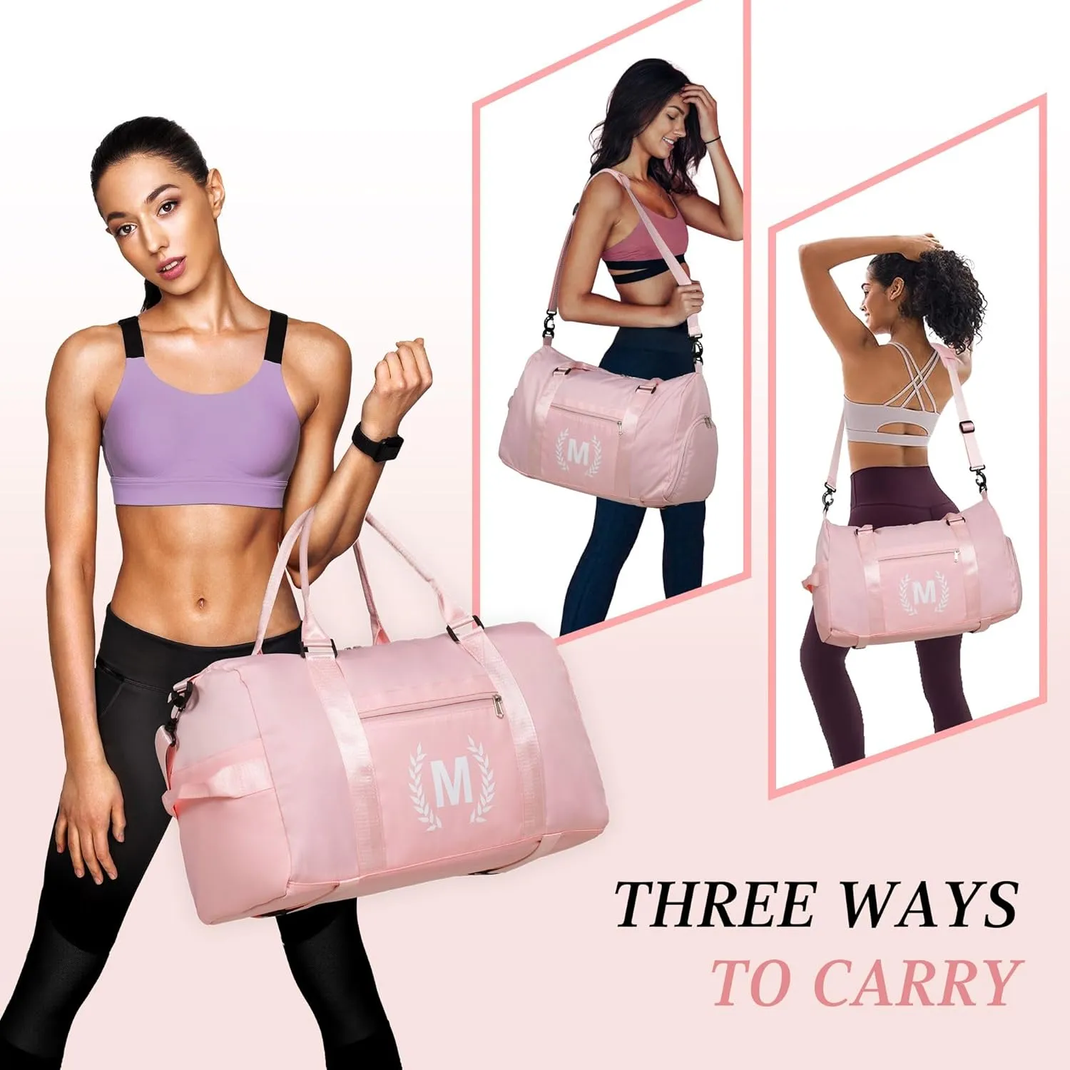 Gym Bag for Women, Personalized Duffle Bag with Shoe Compartment, Sports Duffle for Yoga & Dance with Wet Pocket and Mat Strap.