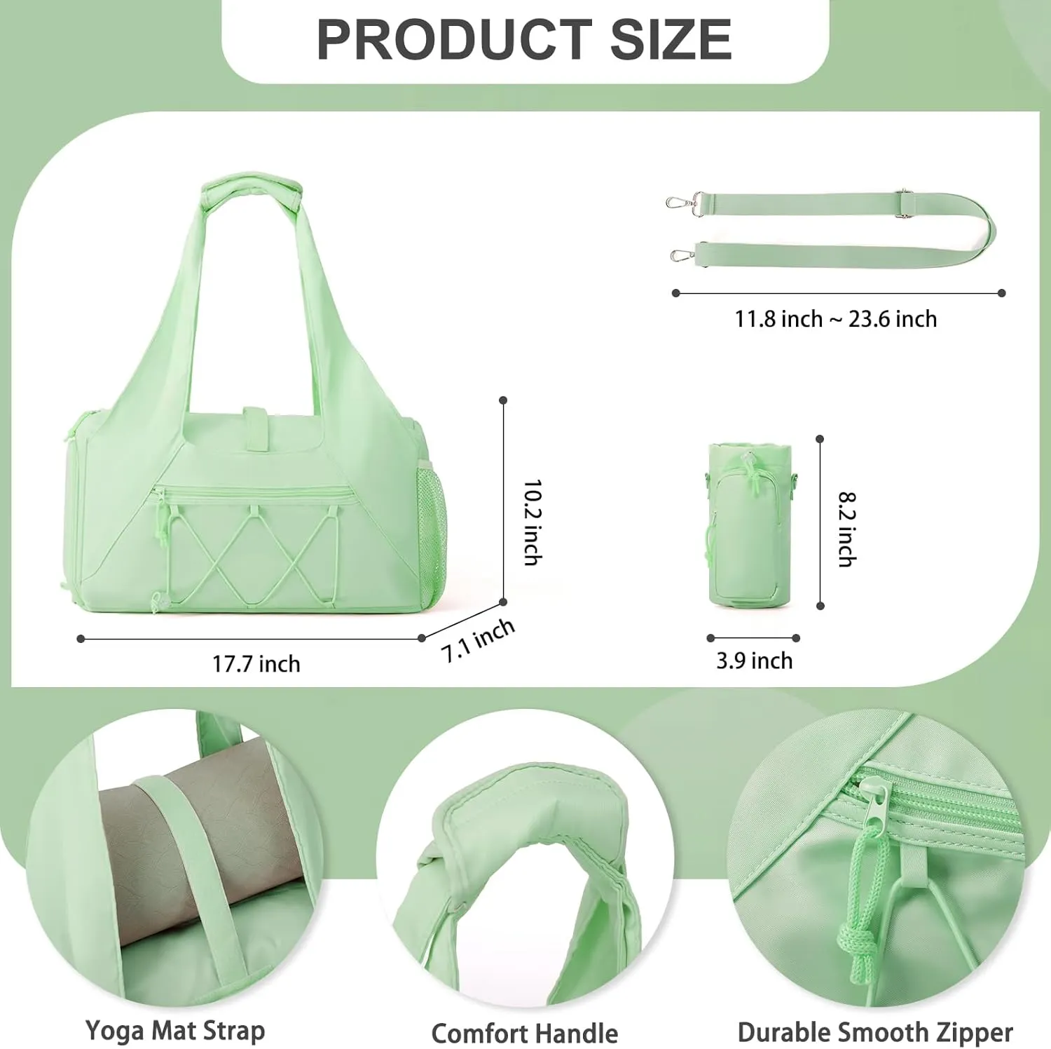 Gym Bag for Women, Yoga Mat Bag with Shoe Compartment and Wet Pocket, Sport Yoga Gym Bag with Yoga Strap, Carryall Yoga Tote Bag