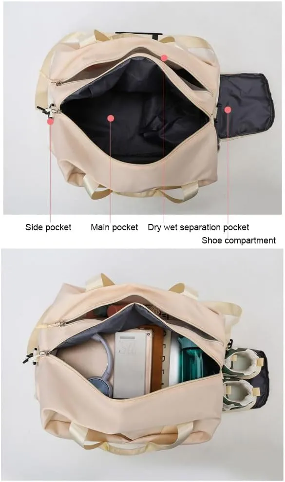 Gym Bag for Women,Sports Travel Duffel Bag, Weekender Overnight Bag with Wet Pocket and Shoes Compartment for Women, Travel,Workout,Gym, Yoga 638DA (Black)