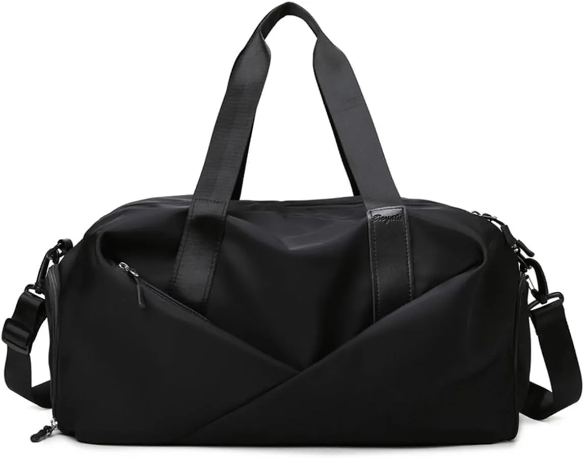 Gym Bag for Women,Sports Travel Duffel Bag, Weekender Overnight Bag with Wet Pocket and Shoes Compartment for Women, Travel,Workout,Gym, Yoga 638DA (Black)