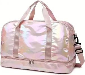 Gym Bag for Women,Sports Travel Duffel Bag,Shoulder Weekender Overnight Bag with Shoes Compartment Wet Pocket (fluorescent pink)
