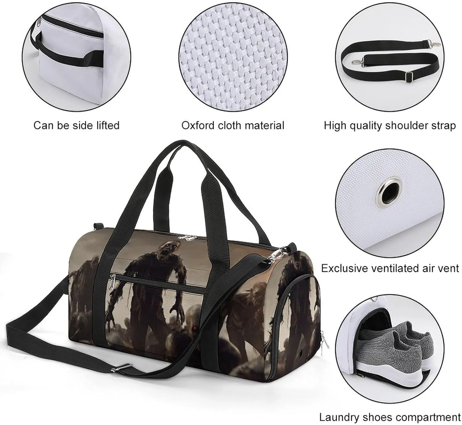 Gym Bag Many Zombie Duffel Bag for Men Women Overnight Bag with Shoe Compartment Workout Bags