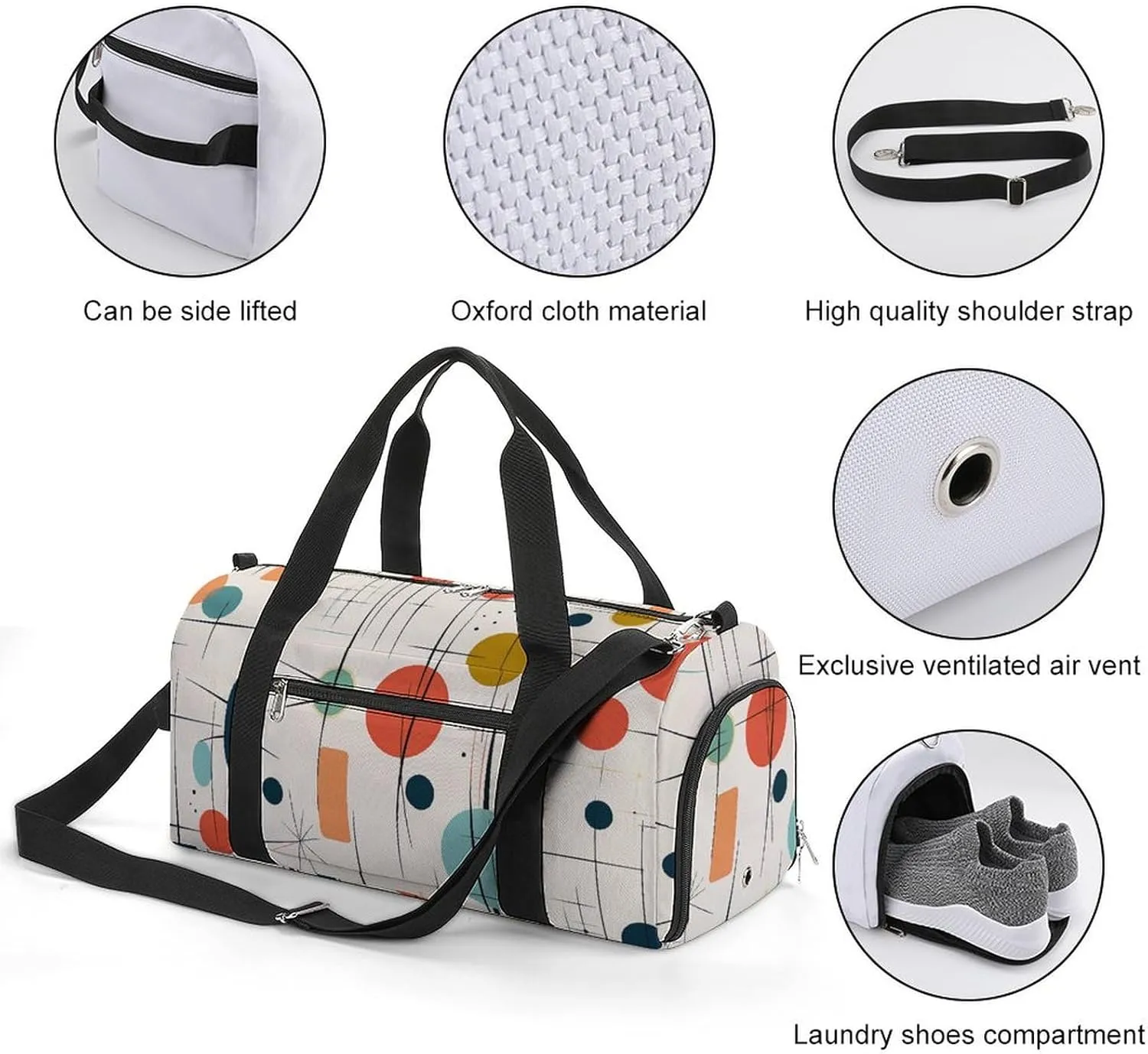 Gym Bag Modern Mid Century Duffel Bag for Men Women Travel Overnight Bag with Shoe Compartment Workout Bags