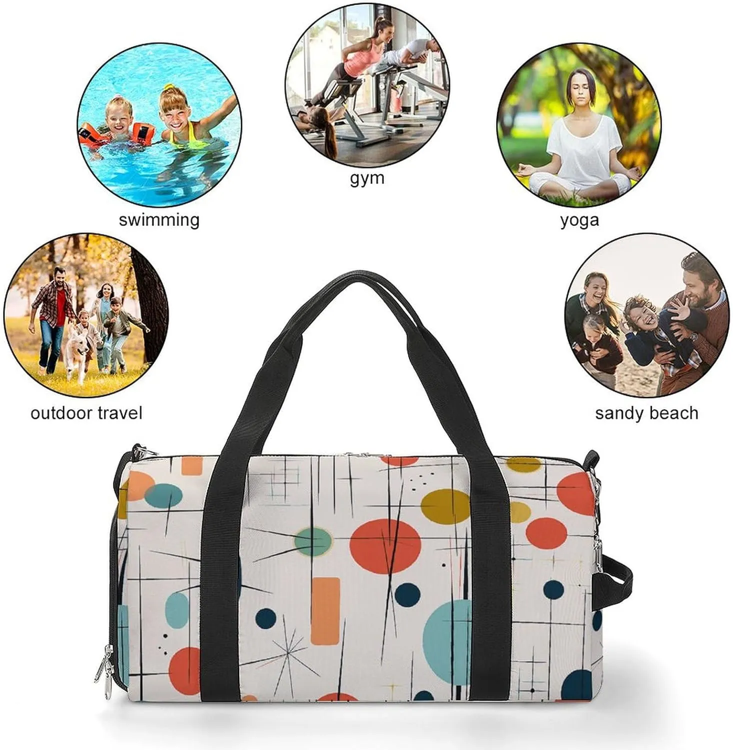 Gym Bag Modern Mid Century Duffel Bag for Men Women Travel Overnight Bag with Shoe Compartment Workout Bags