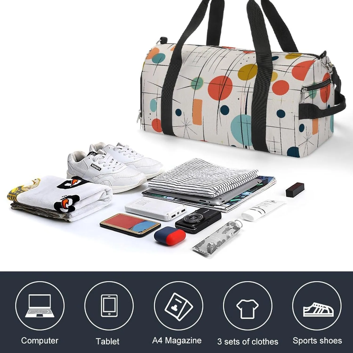 Gym Bag Modern Mid Century Duffel Bag for Men Women Travel Overnight Bag with Shoe Compartment Workout Bags