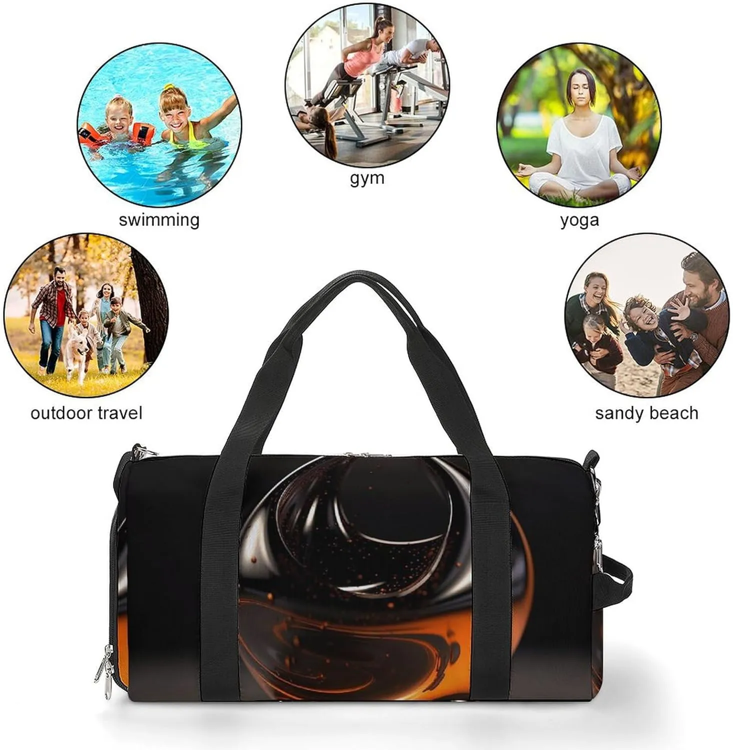 Gym Bag Orange Abstract Ornament Duffel Bag for Men Women Travel Overnight Bag with Shoe Compartment Workout Bags