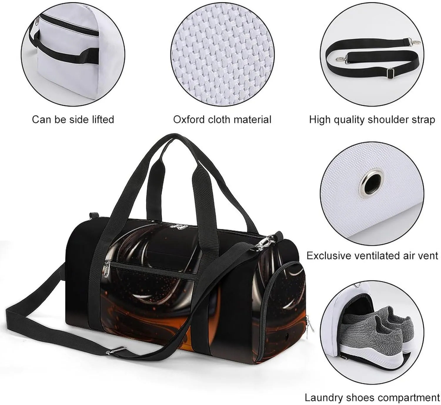 Gym Bag Orange Abstract Ornament Duffel Bag for Men Women Travel Overnight Bag with Shoe Compartment Workout Bags