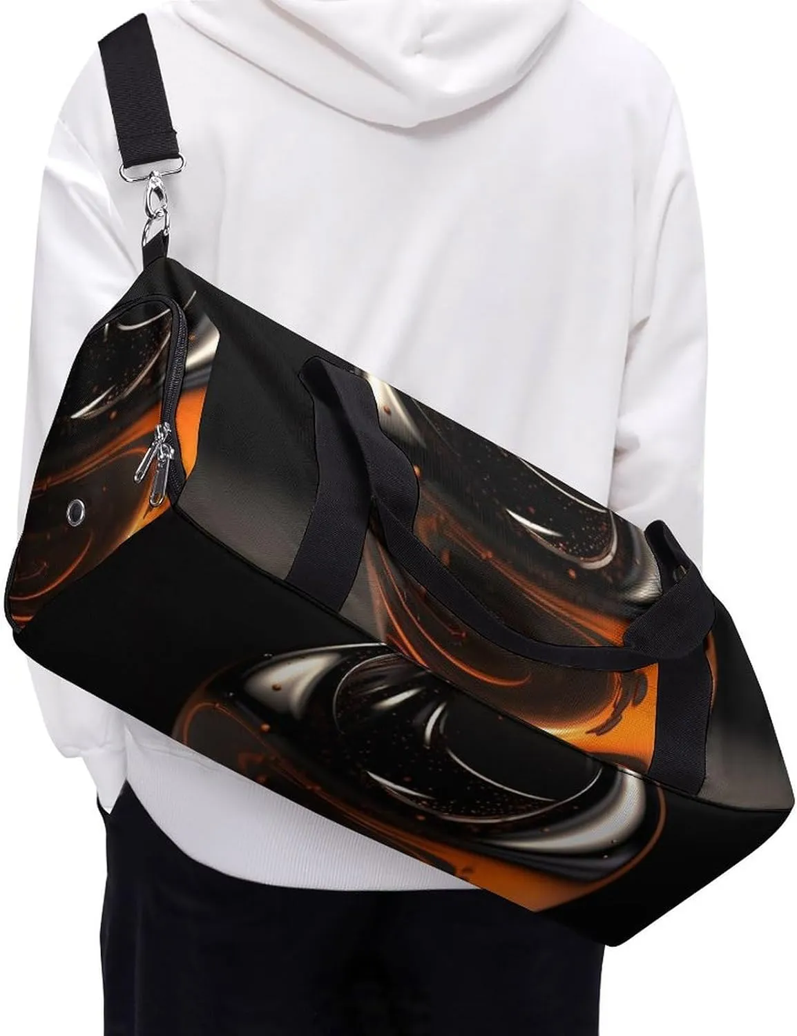 Gym Bag Orange Abstract Ornament Duffel Bag for Men Women Travel Overnight Bag with Shoe Compartment Workout Bags