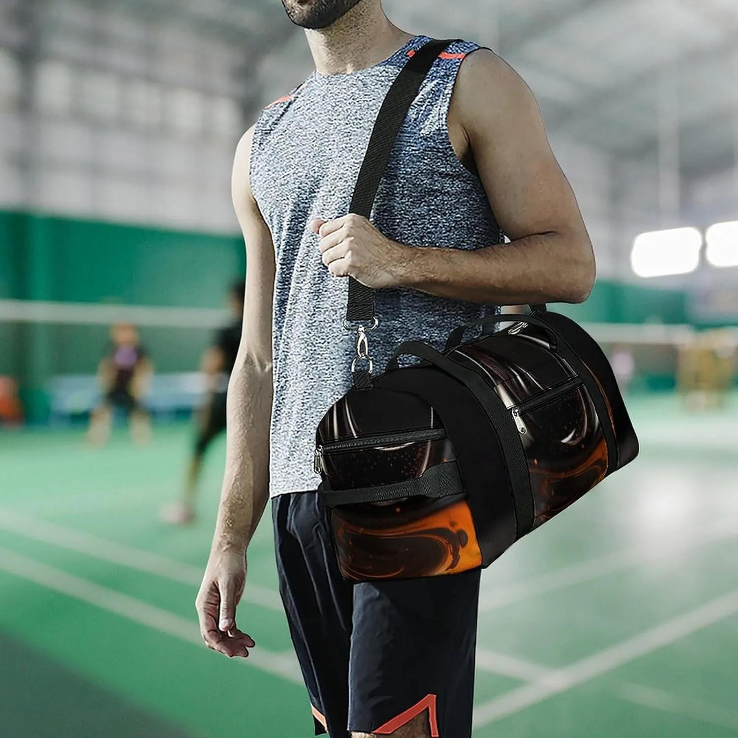 Gym Bag Orange Abstract Ornament Duffel Bag for Men Women Travel Overnight Bag with Shoe Compartment Workout Bags