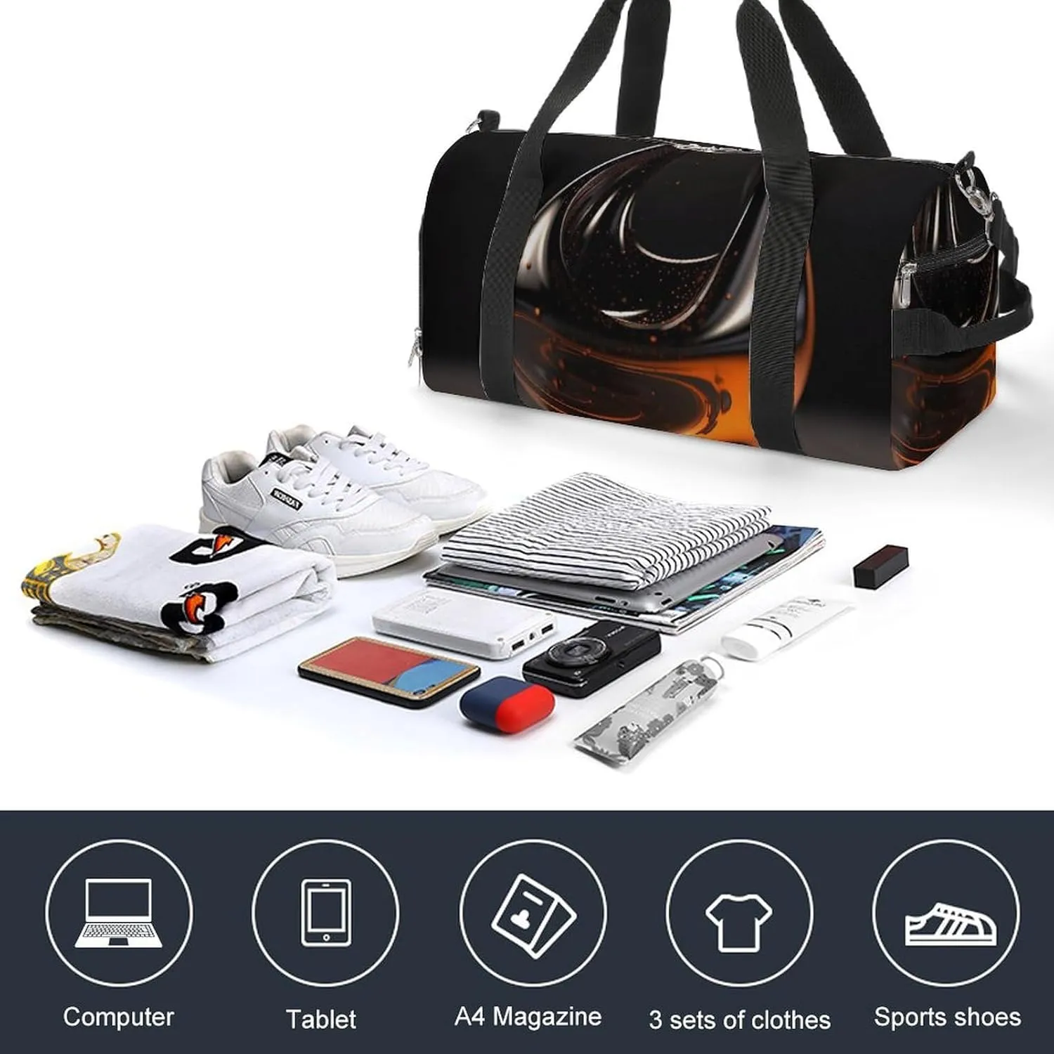 Gym Bag Orange Abstract Ornament Duffel Bag for Men Women Travel Overnight Bag with Shoe Compartment Workout Bags