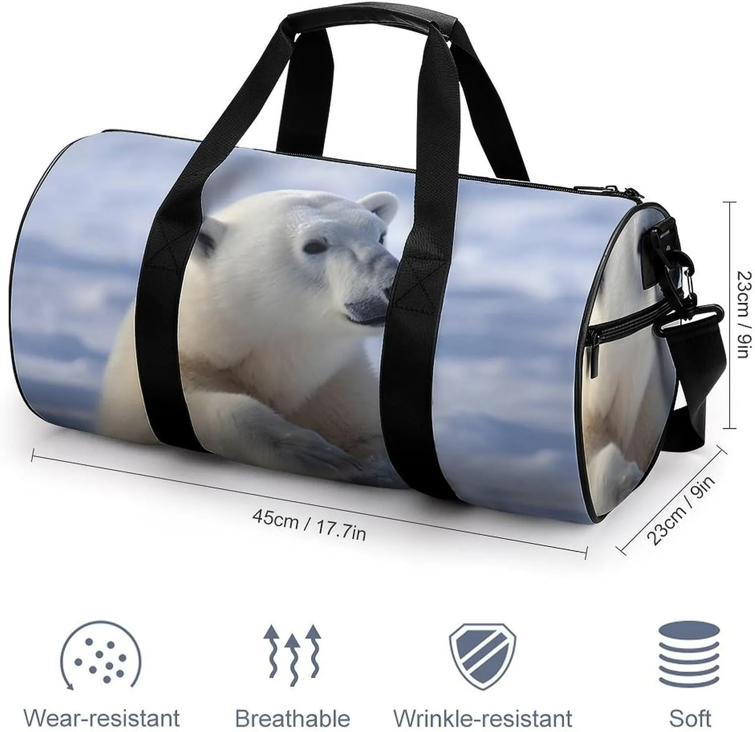 Gym Bag Polar Bear Duffel Bag for Men Women Overnight Bag with Shoe Compartment Workout Bags