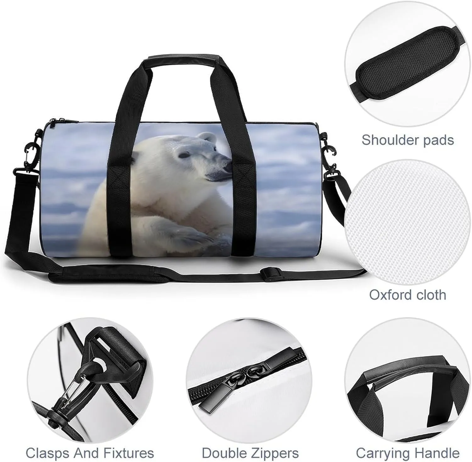 Gym Bag Polar Bear Duffel Bag for Men Women Overnight Bag with Shoe Compartment Workout Bags