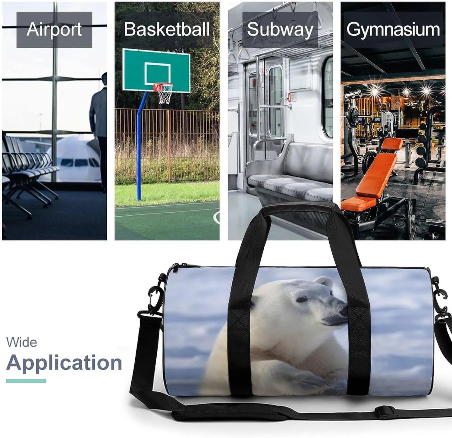 Gym Bag Polar Bear Duffel Bag for Men Women Overnight Bag with Shoe Compartment Workout Bags