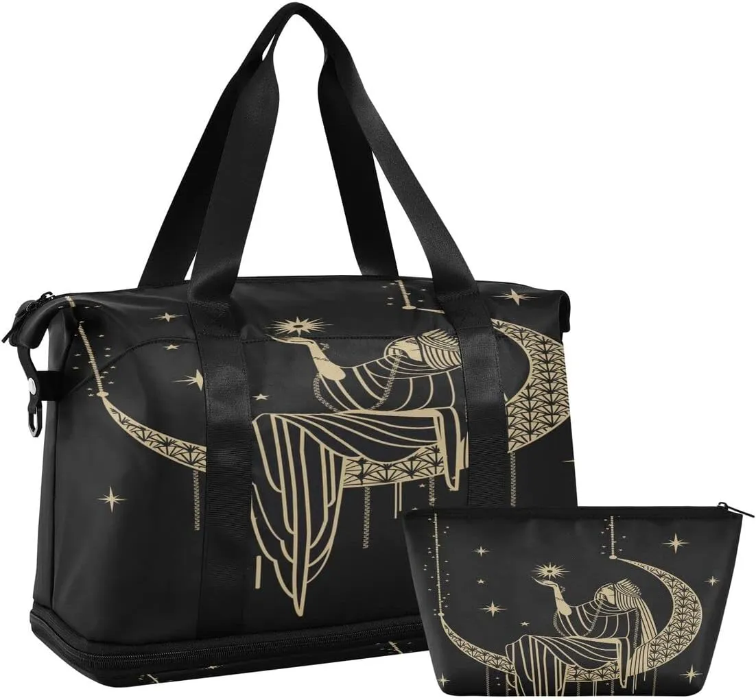 Gym Bag Sports Travel Duffel Bag Weekender Overnight Bag with Wet Pocket Shoes Compartment and Toiletry Bag Sacral Night Woman on Moon for Travel, Business,Gym, Yoga