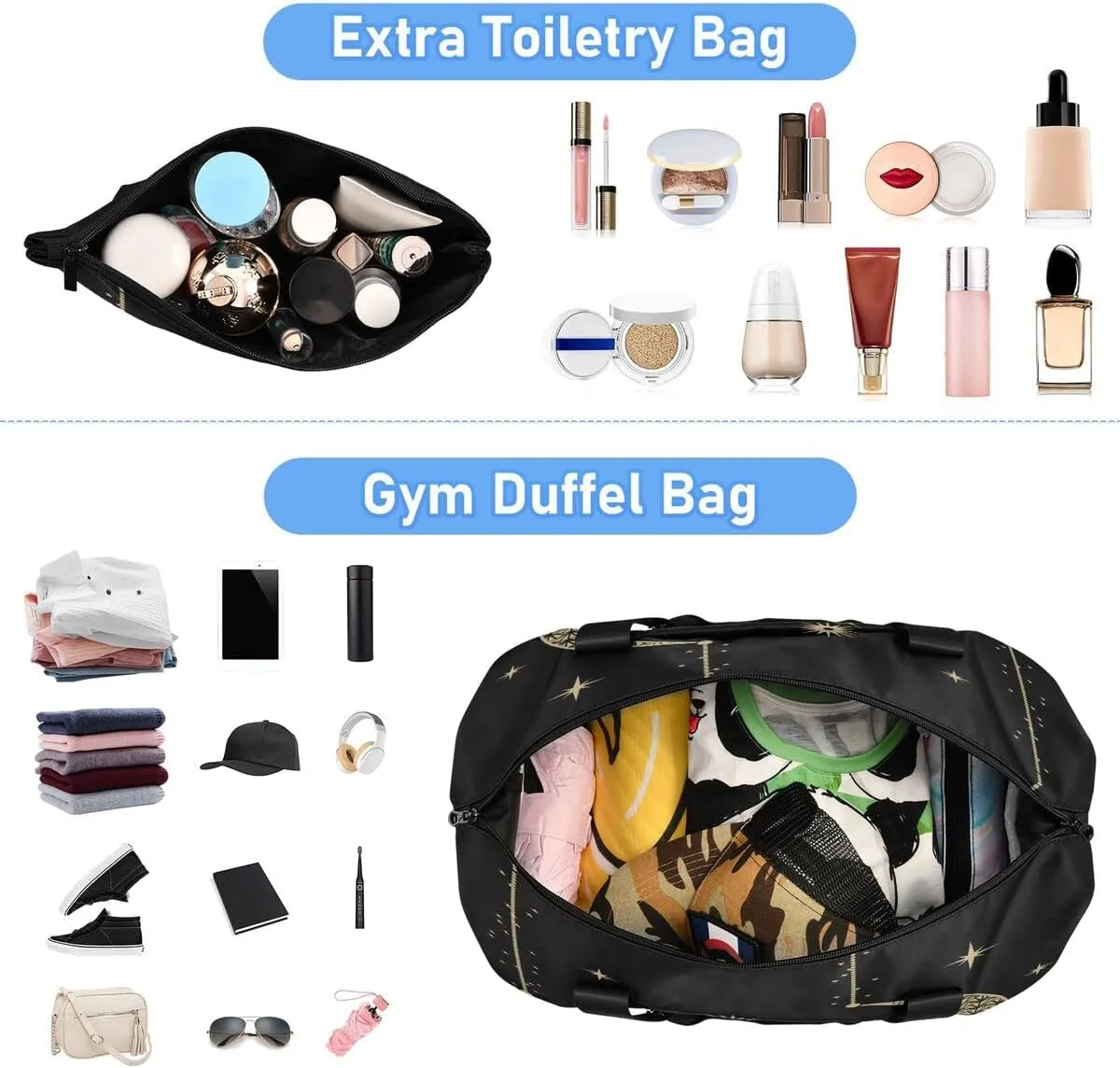 Gym Bag Sports Travel Duffel Bag Weekender Overnight Bag with Wet Pocket Shoes Compartment and Toiletry Bag Sacral Night Woman on Moon for Travel, Business,Gym, Yoga
