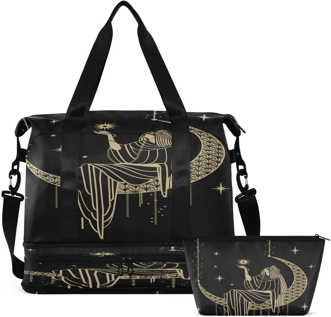 Gym Bag Sports Travel Duffel Bag Weekender Overnight Bag with Wet Pocket Shoes Compartment and Toiletry Bag Sacral Night Woman on Moon for Travel, Business,Gym, Yoga