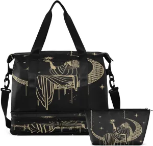 Gym Bag Sports Travel Duffel Bag Weekender Overnight Bag with Wet Pocket Shoes Compartment and Toiletry Bag Sacral Night Woman on Moon for Travel, Business,Gym, Yoga
