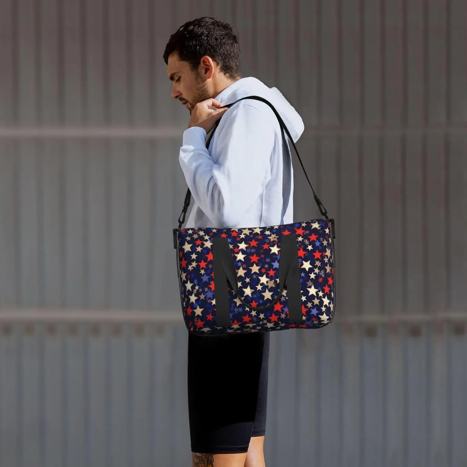 Gym Bag Stars American Duffel Bag for Men Women Travel Overnight Bag with Shoe Compartment Workout Bags
