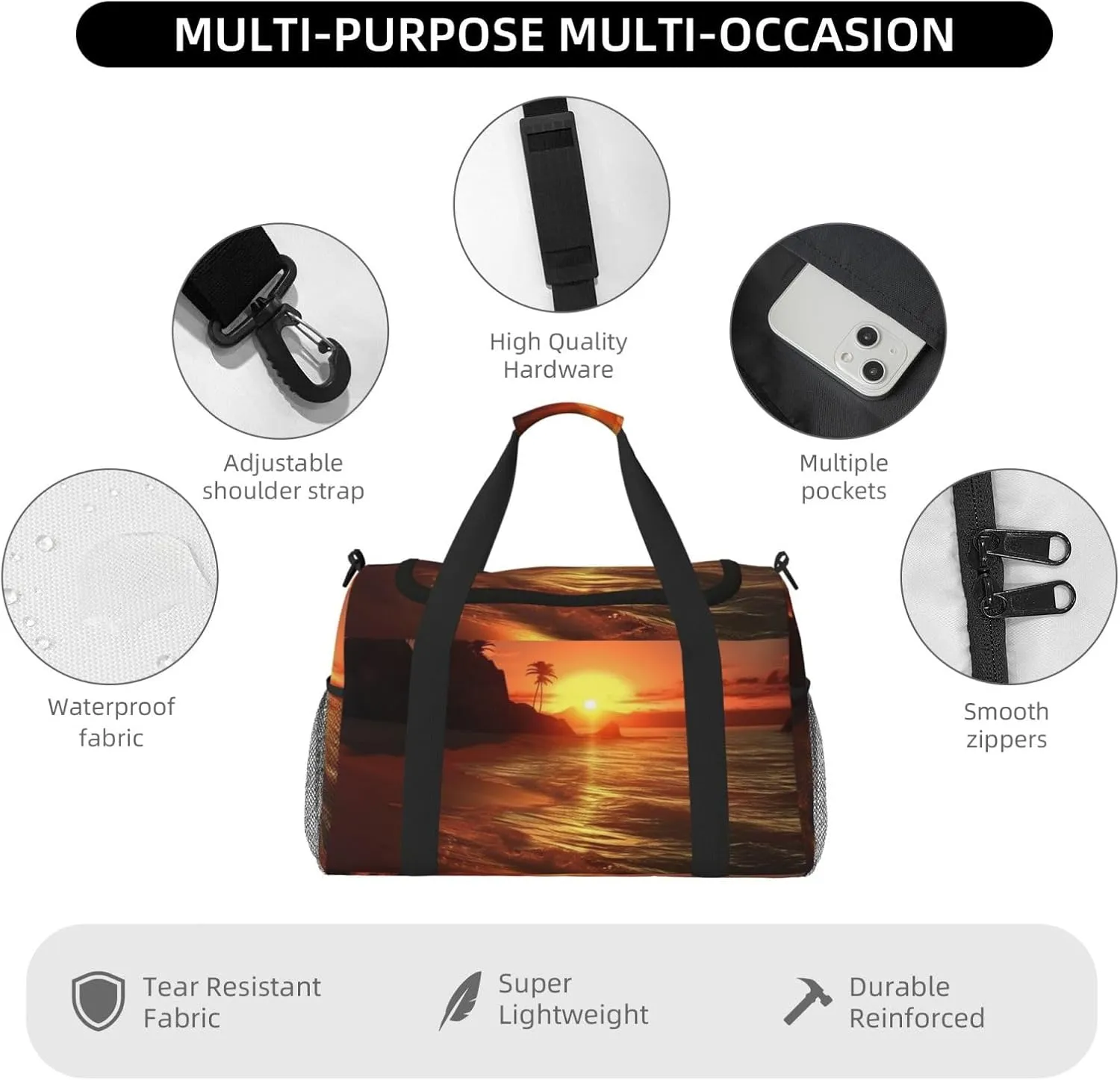 Gym Bag Sunset on The Beach Duffel Bag for Men Women Travel Overnight Bag with Shoe Compartment Workout Bags