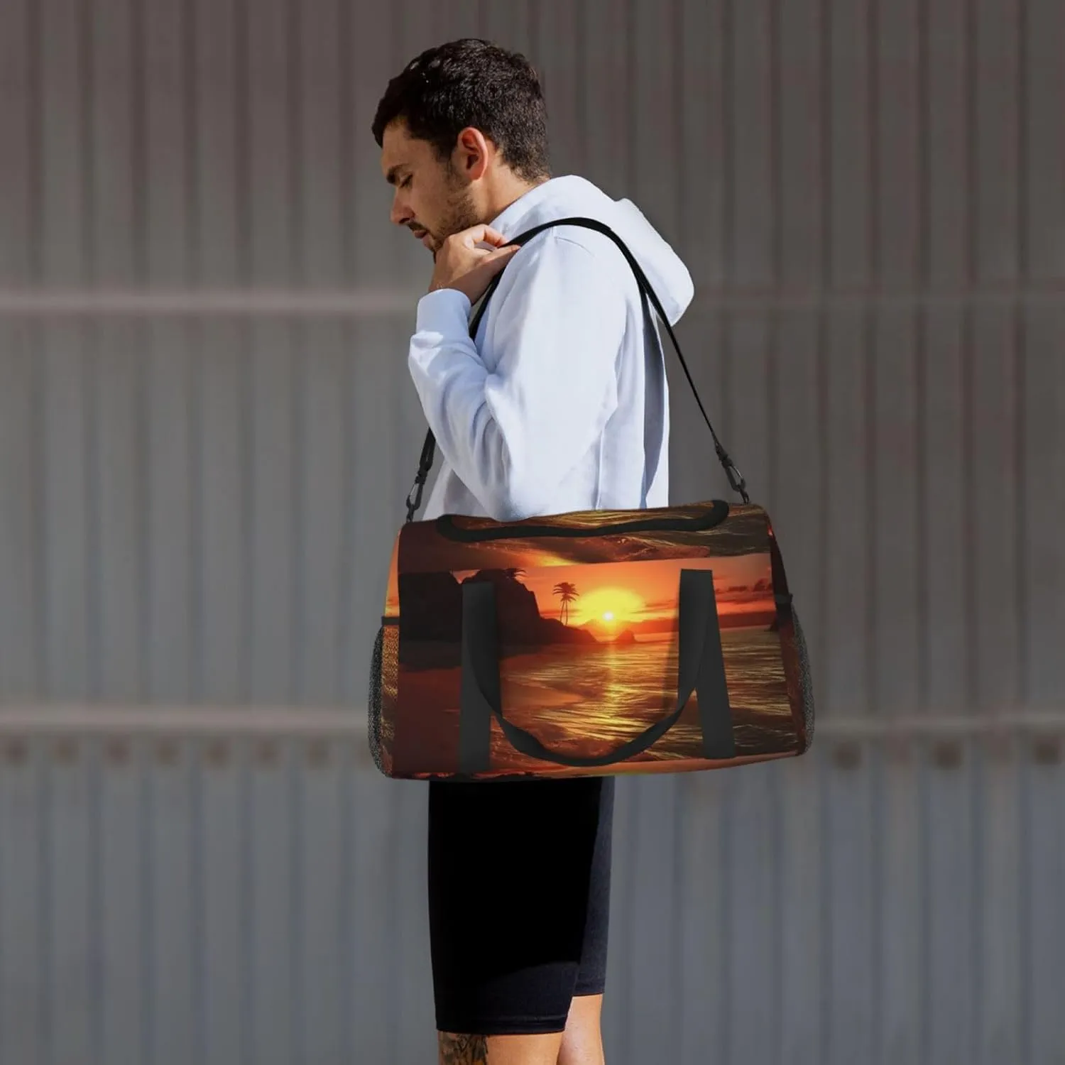 Gym Bag Sunset on The Beach Duffel Bag for Men Women Travel Overnight Bag with Shoe Compartment Workout Bags
