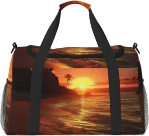 Gym Bag Sunset on The Beach Duffel Bag for Men Women Travel Overnight Bag with Shoe Compartment Workout Bags