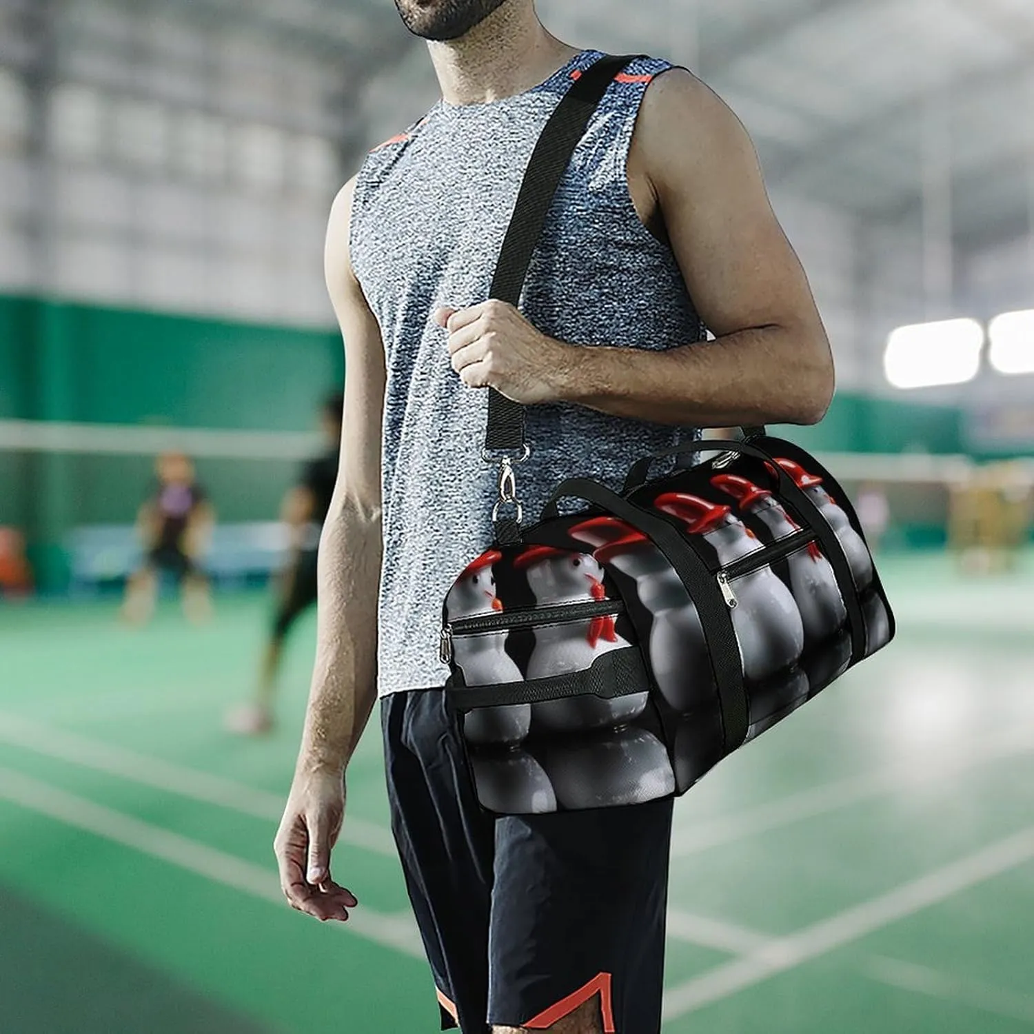 Gym Bag White Snowman Sculpture Duffel Bag for Men Women Travel Overnight Bag with Shoe Compartment Workout Bags