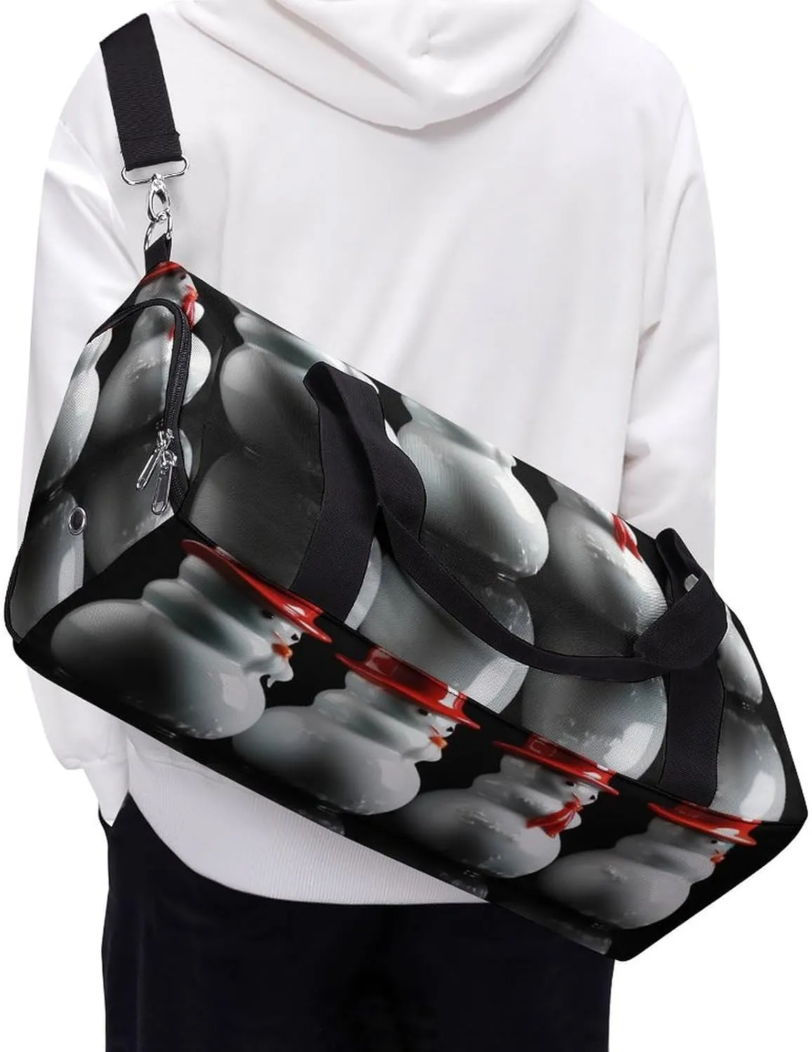 Gym Bag White Snowman Sculpture Duffel Bag for Men Women Travel Overnight Bag with Shoe Compartment Workout Bags